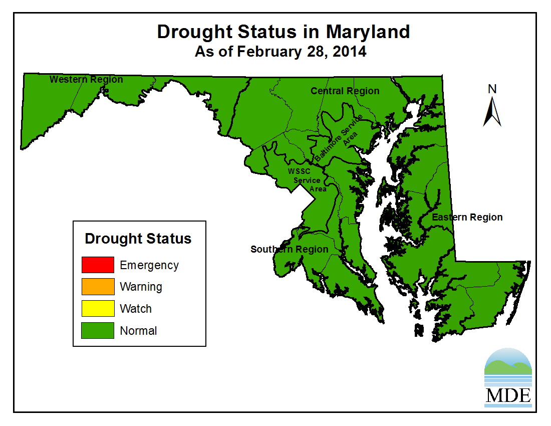 Drought Status in Maryland Map As of February 28, 2014