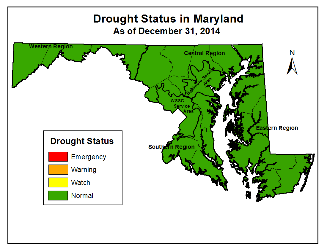 Drought Status in Maryland Map As of December 31, 2014